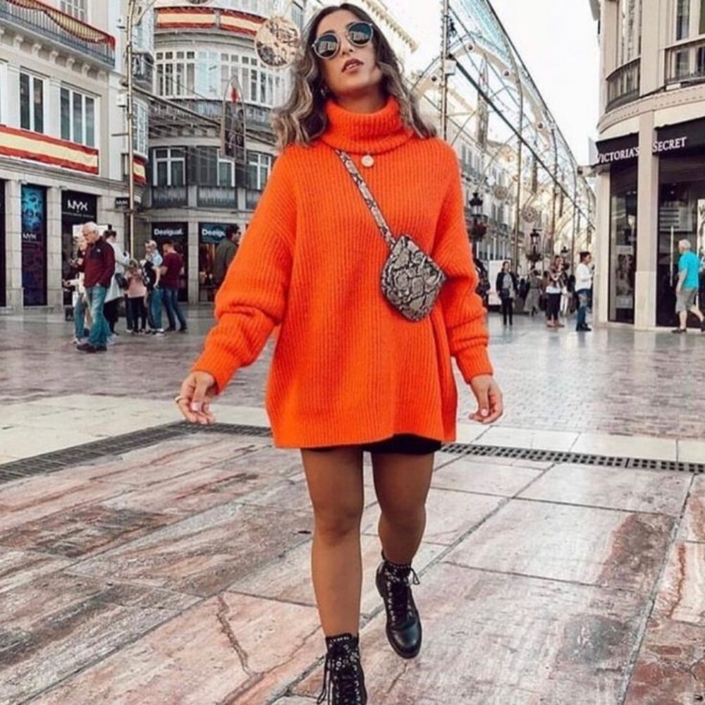 Zara Neon Orange Oversized Sweater Size S